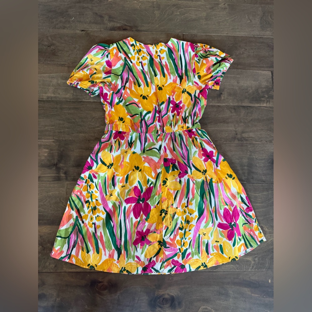 NEW MAGGY LONDON floral printed flutter sleeve dress in jade & golden sz 12 - Picture 9 of 10